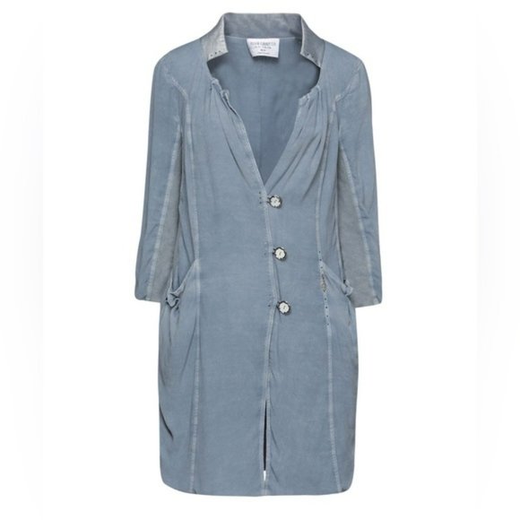 ELISA CAVALETTI Slate Blue Slouchy Jersey Buttoned Long Overcoat NWT crepe SP - Picture 3 of 16
